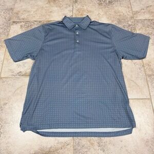 Donald Ross Golf Polo Shirt Mens Large Blue Geometric All Over Print Stretch